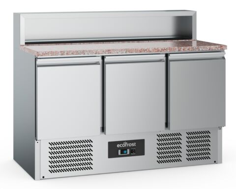 ecoFrost Edelstahl Pizzatisch 3 Türen 8x 1/6GN Behälter
