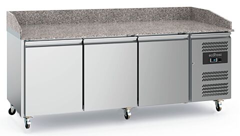 ecoFrost Edelstahl Pizzatisch 3 Türen mit Rädersatz