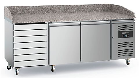 ecoFrost Edelstahl Pizzatisch 2 Türen und 7 Schubladen