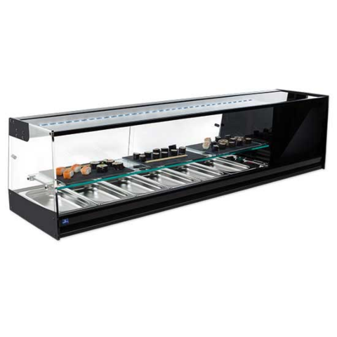 Sushikühltheke mit gerader Frontverglasung und 1 Glasboden, 6x GN 1/3 H=40 mm