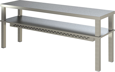 Edelstahl Aufsatzbord 2 Etagen mit Wärmemodul 1400 x 350 x 700 mm, 0,8 kW