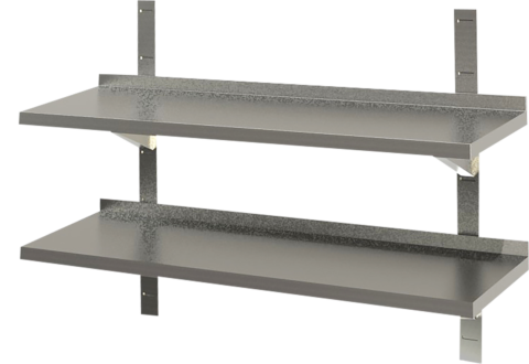 Edelstahl Wandbord 2 Böden mit Aufkantung 1200 x 400 mm