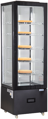 Panoramavitrine Quad Basic mit Glastür und 5 Rosten 586 mm, 0,50 kW