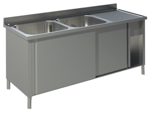 Spülschrank mit Schiebetüren B 140cm - Becken links