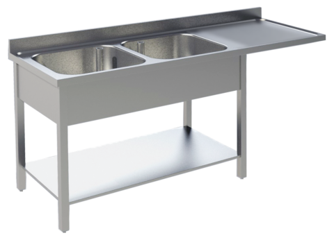 Spülcenter B 160cm - 2 Becken links - mit glatter Ablagefläche