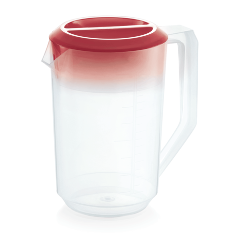 Kanne mit rotem Deckel, 1,8 Liter, Skalierung 100 ml, Polypropylen