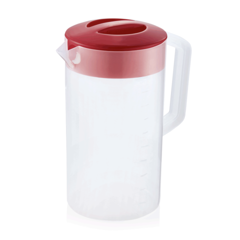 Kanne mit rotem Deckel, 2,5 Liter, Skalierung 250 ml, Polypropylen