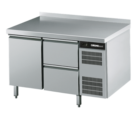 CHROMOnorn Kühltisch GN 1/1, 1 Tür, 2 Züge 1/2, 1250x700x850mm