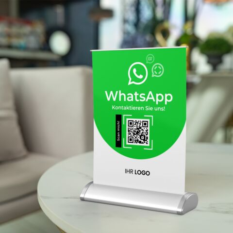 Mini-Roll-Up Aufsteller A4 für WhatsApp WA10 mit QR-Code + Logo