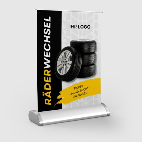 Mini-Roll-Up Aufsteller SNE545 für Räderwechsel mit Logo