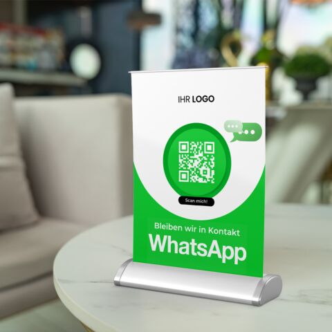 Mini-Roll-Up Aufsteller für WhatsApp WA20 mit QR-Code + Logo