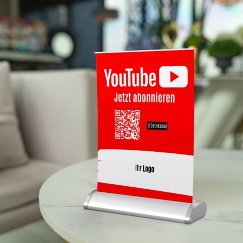 Mini-Roll-Up Aufsteller für Youtube YOU60 mit QR-Code + Logo