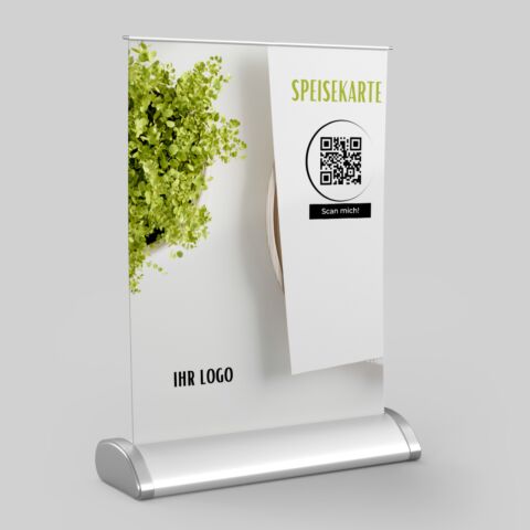  Mini-Roll-Up QR-Code Speisekarte VRM200 mit Logo DIN-A4
