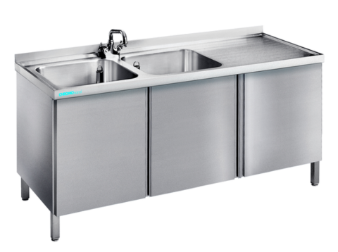 Spültisch mit 2 Becken Links und Flügeltüren, 1600x700x850/900mm