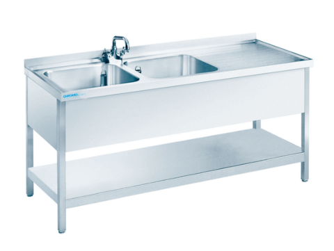 Spültisch mit 2 Becken Links, 1500x600x850/900mm
