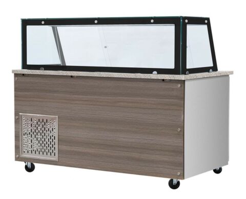 Skyrainbow Kühltheke für 4x GN1/1 mit Glasaufsatz, schwarzer Rand, Breite 1530mm