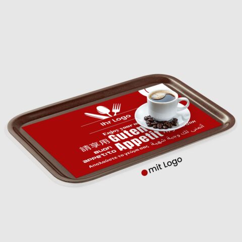 Tischset Tabletteinleger EN „Guten Appetit“ mit Logo, rot (500 Stk,) auf dem Tisch