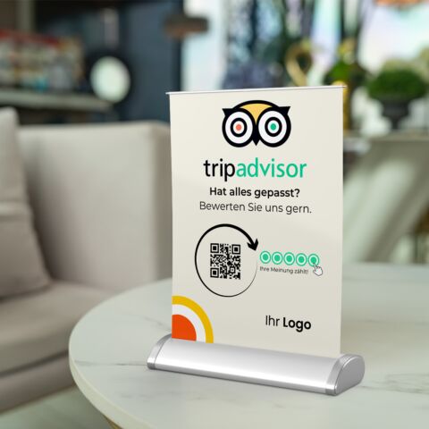 Tripadvisor Mini-Roll-Up Aufsteller CLASSIC mit QR-Code+Logo, DIN A4