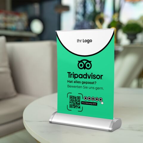 Tripadvisor Mini-Roll-Up Aufsteller FOCUS mit QR-Code+Logo, DIN A4