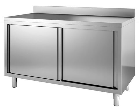 Edelstahl Arbeitsschrank, Schiebtüren, Aufkantung, 1200x600x880mm