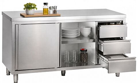 Arbeitsschrank mit Schiebetüren und Schubladen B 160cm x T 60cm