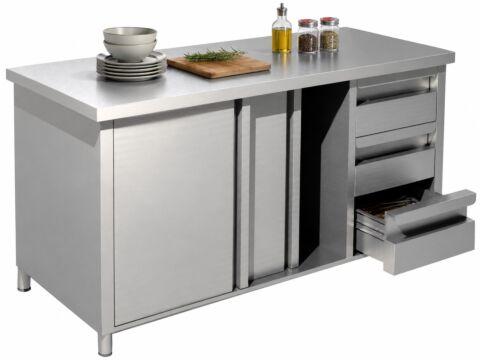 Arbeitsschrank mit Schiebetüren und Schubladen B 200cm x T 70cm