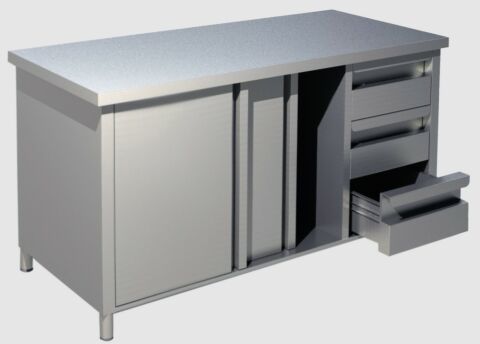 Arbeitsschrank mit Schiebetüren und Schubladen B 160cm x T 70cm
