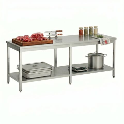 Arbeitstisch 700 Serie mit Grundboden, Edelstahl, 2200x700x900 mm