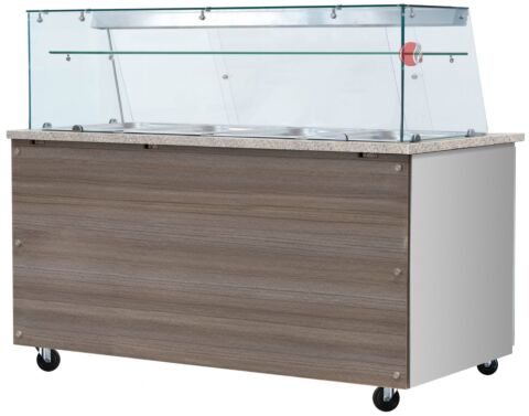 Skyrainbow Bain-Marie Theke 3x GN1/1 mit Glasaufsatz, Glasablage, Breite 1230mm