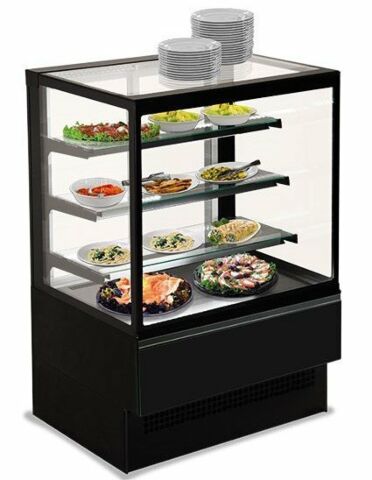 MASTRO Kühltheke, 3 Regalböden gerade Frontverglasung, Umluft, +2°/+8°C, B=900 mm