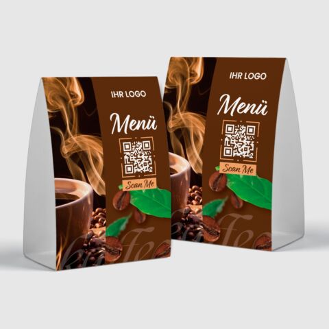 QR-Aufsteller „Café Menükarte Brown“ mit Logo (100 Stk.)