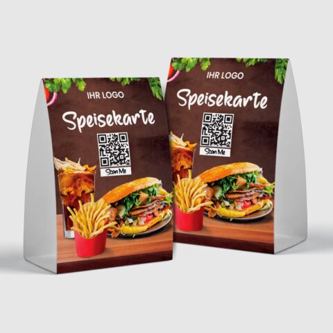 QR-Aufsteller „Döner Kebap Speisekarte Brown“ mit Logo (100 Stk.)