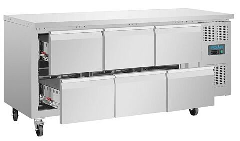 POLAR GN-Kühltisch mit 6 Schubladen 465L, 1795x700x860 mm