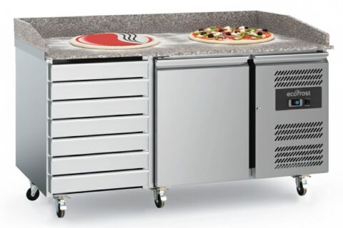 ecoFrost Edelstahl Pizzatisch 1 Tür und 7 Schubladen