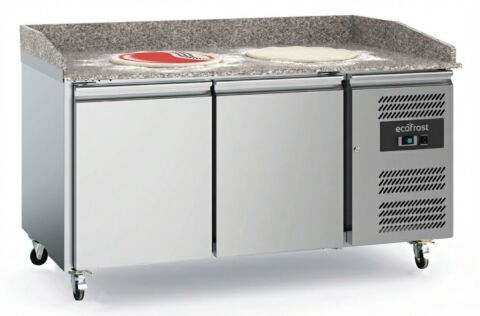 ecoFrost Edelstahl Pizzatisch 2 Türen mit Rädersatz