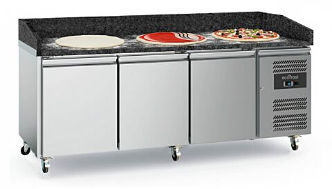 ecoFrost Edelstahl Pizzatisch 3 Türen Granit mit Rädersatz