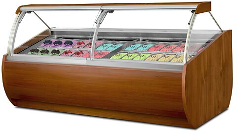 IGLOO Eistheke Eisvitrine Aruba 2.5 für 28 Behälter, Breite 2635mm gefüllte Ansicht