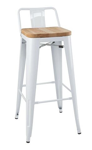 Bistro Barhocker Holli WHR weiss mit Holzplatte, Rückenlehne