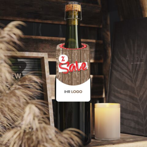 Flaschenanhänger „SALE“ PAF620 mit Logo & Steckschlaufe