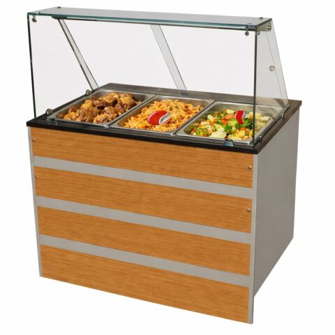 Gastronomie Bain-Marie warme Theke, Holzfront für 3x GN 1/1, 1070x800x1350 mm