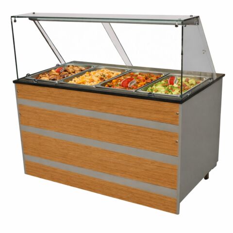 Gastronomie Bain-Marie warme Theke, Holzfront für 4x GN 1/1