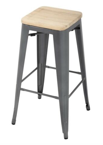 Barhocker Holli Bistro-G grau, Stahl mit Holz, 43x43x77cm