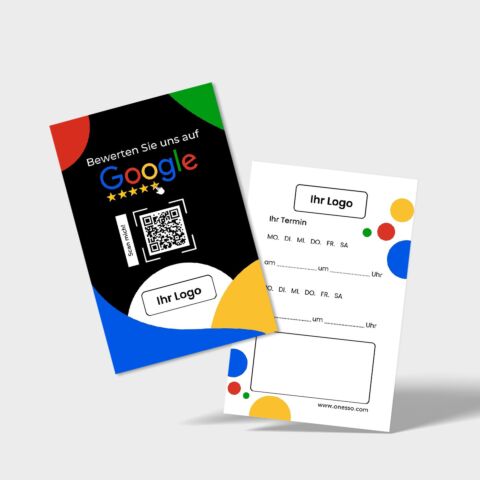 Google-Bewertungskarte & Terminfeld mit QR-Code, Logo