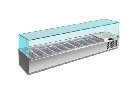 Pizzakühlaufsatz mit Glasaufsatz 8x 1/4 GN | 1800x335x460 mm