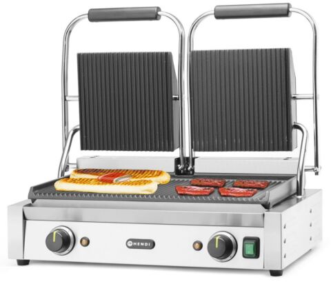 HENDI Kontaktgrill Doppelversion gerillt
