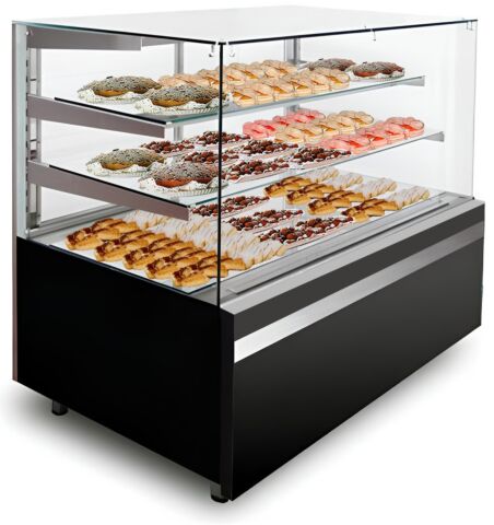 IGLOO Kuchentheke Kuchenvitrine GASTROLINE CUBE 1.3W Schwarz, 1310x835x1250 mm gefüllt