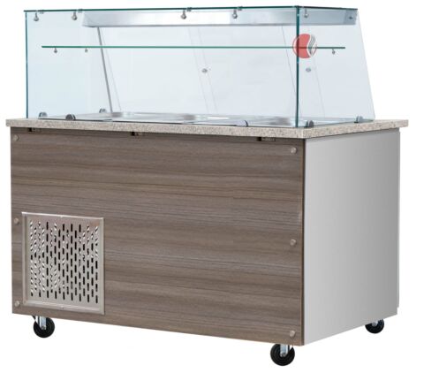 Skyrainbow Kühltheke für 4x GN1/1 mit Glasaufsatz, Glasablage, Breite 1530mm