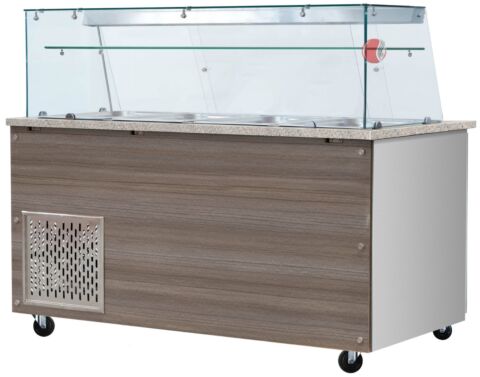 Skyrainbow Kühltheke für 5x GN1/1 mit Glasaufsatz, Glasablage, Breite 2230mm