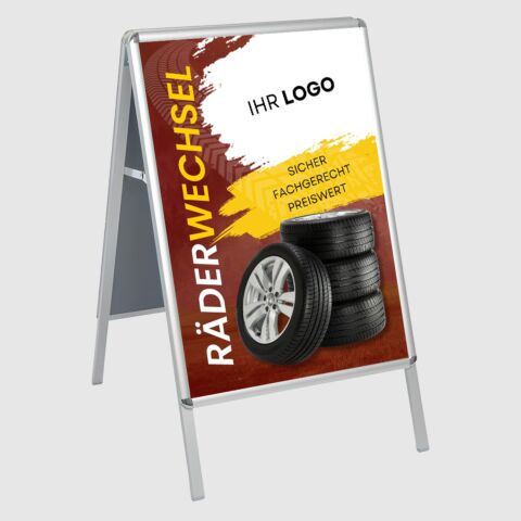 Kundenstopper GNE555 für Räderwechsel mit A1-Plakat & Logo