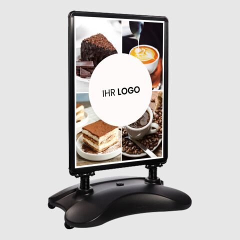 Kundenstopper SNE530 für Cafés mit A1-Plakat & Logo